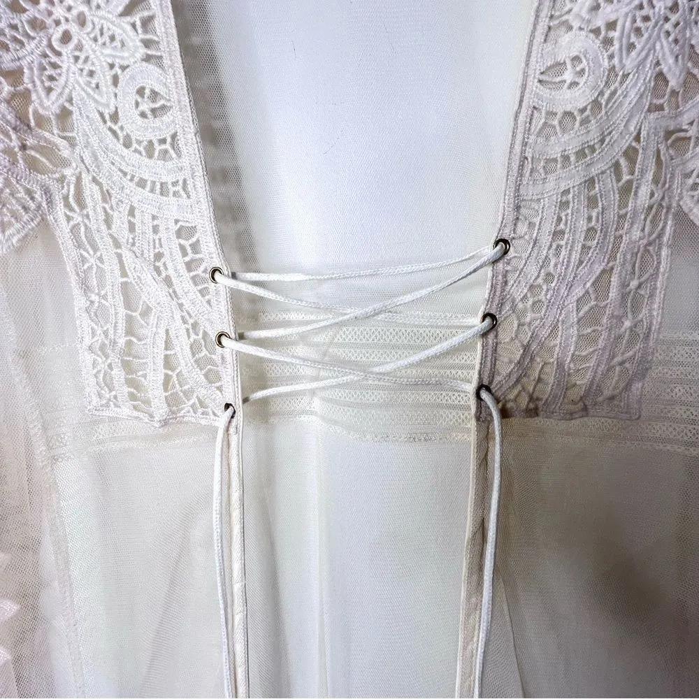 Vtge Boho Love University Cream Sheer long Cardigan long sleeve Fairy Peasant M Size M - Image 8