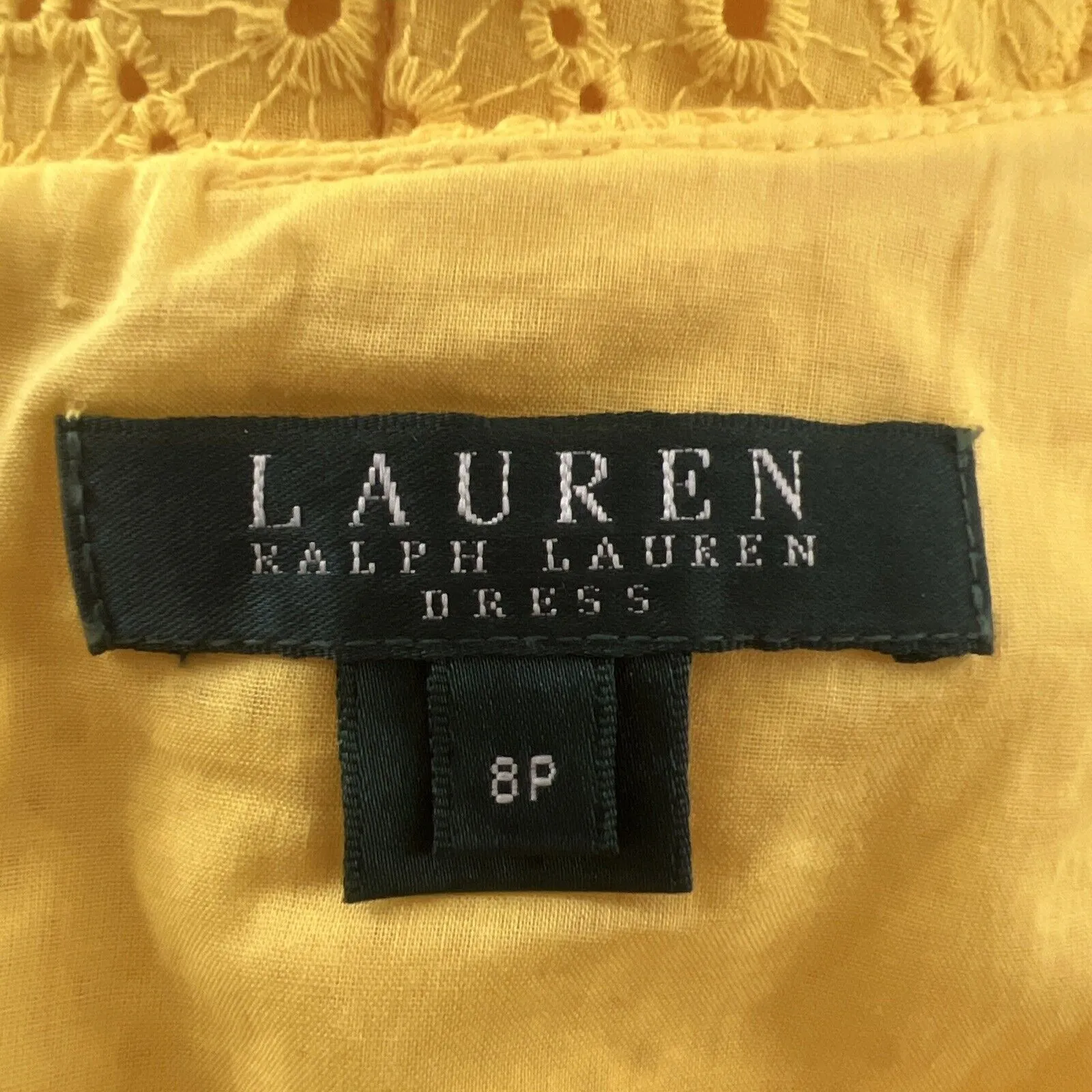 Lauren Ralph Lauren Fit & Flare Dress Yellow Eyelet Lace Sleeveless Mini Size 8P - Image 8