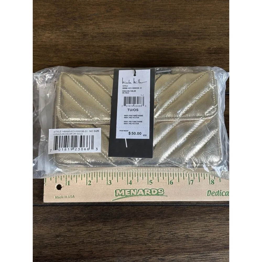 Nicole Miller Gold Quilted Chain Strap Crossbody Small Bag Purse Card Slots NWT - Image 6