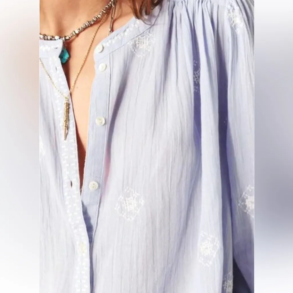 ba&sh Sky Blue Embroidered Blouse - Image 5