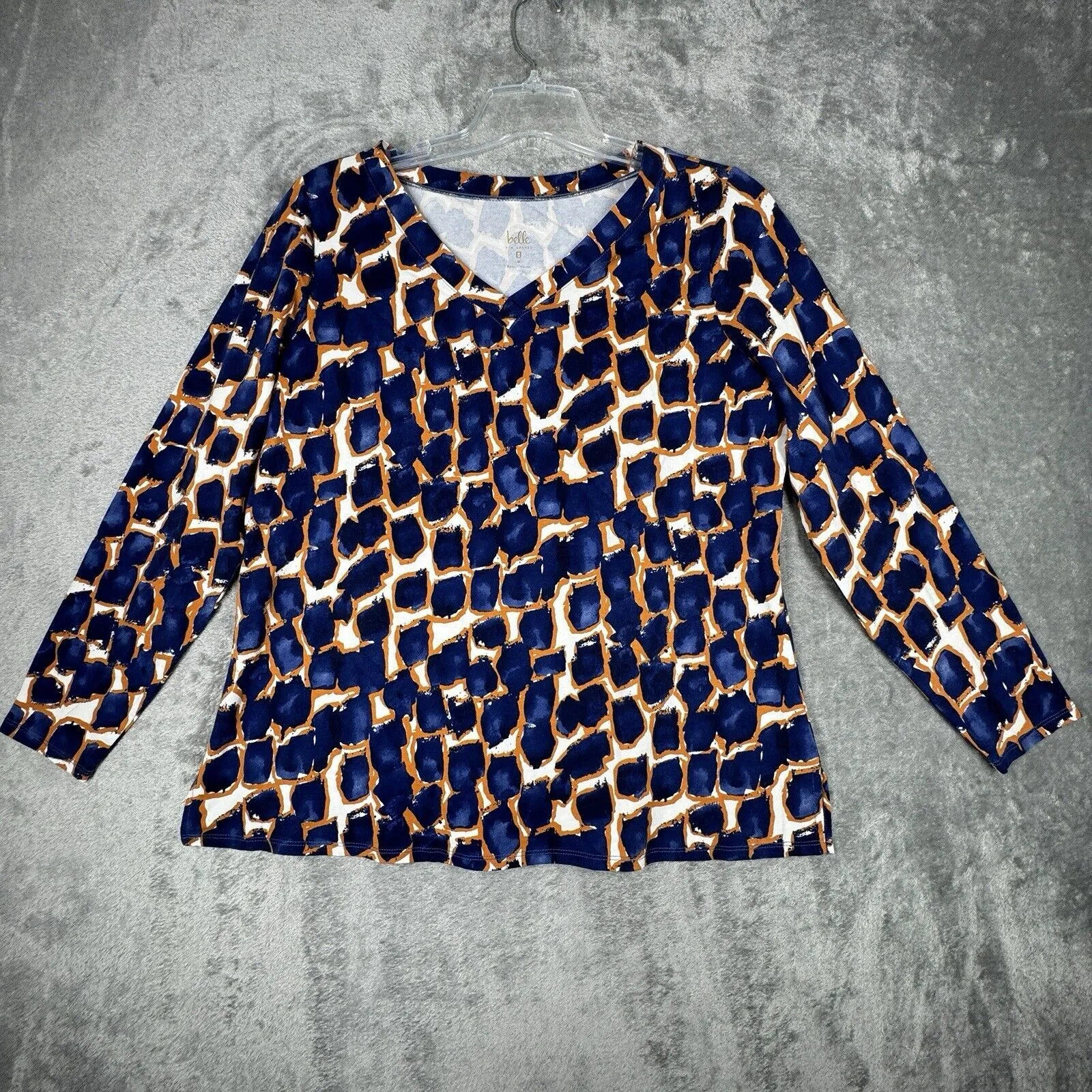 Belle by Kim Gravel Shirt Womens Medium Blue‎ Orange Geometric Casual Colorful Blue - Image 2