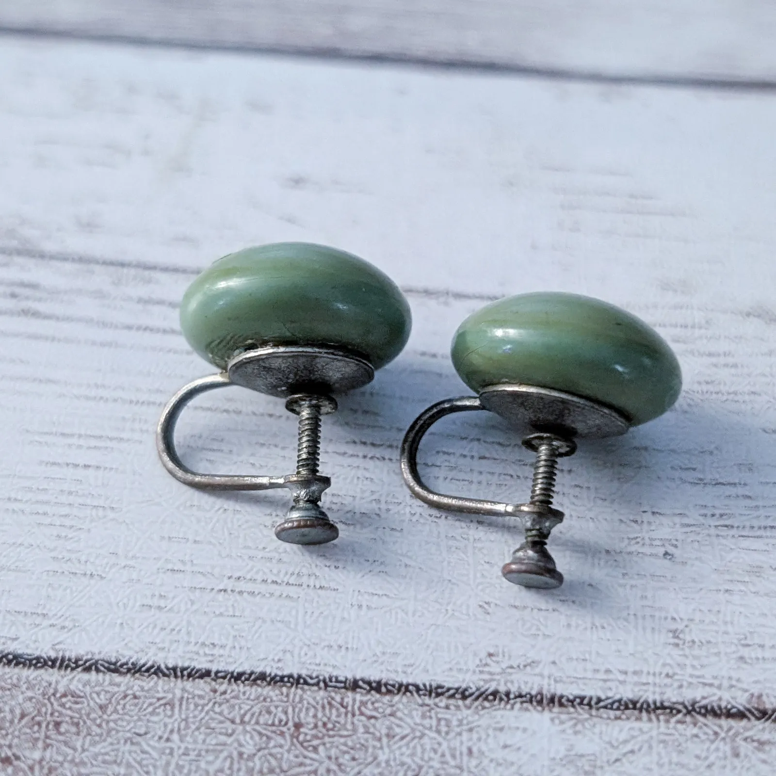Vintage Screw On Earrings Olive Green 5/8" - Image 5