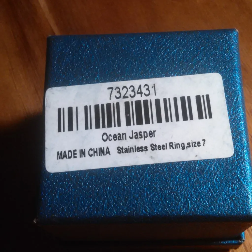 Ocean Jasper Solitaire Stainless Steel Ring (Size 7) - Image 16