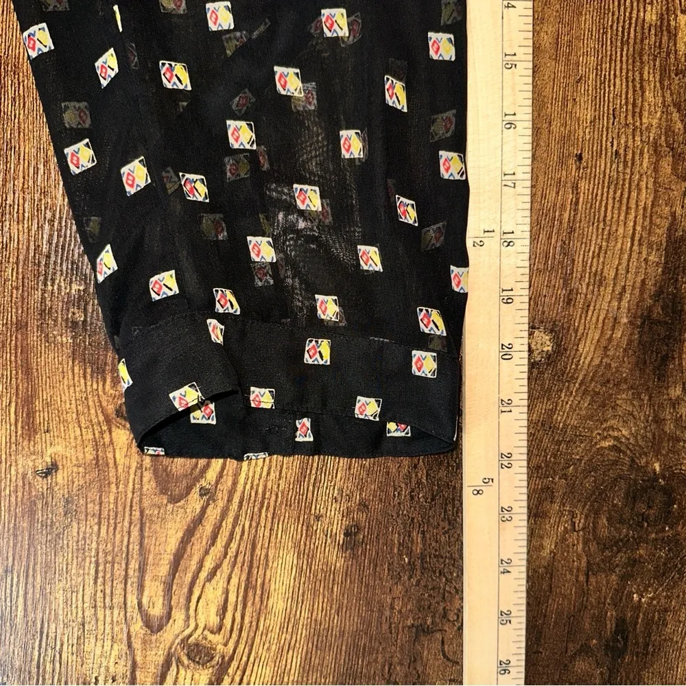 Pleione Top Womens 2X Black Ludo Dice Sheer Long Sleeve Button Up Blouse - Image 10