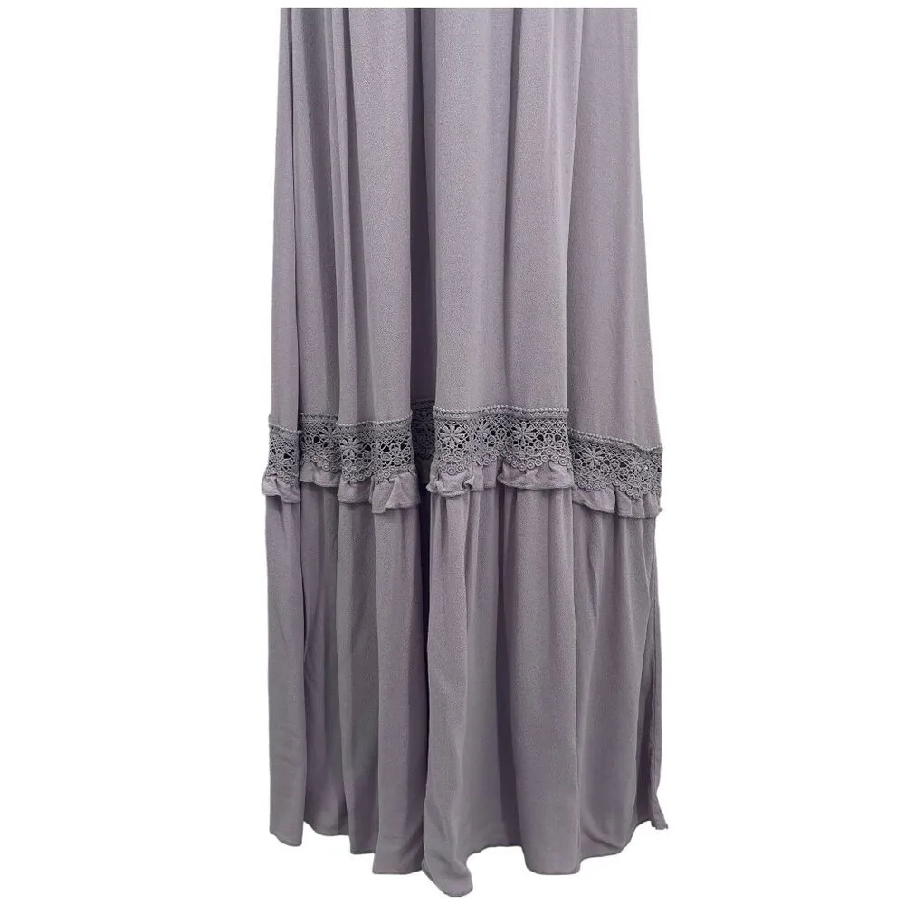 Altar'd State Tiered Lace Maxi Dress V Neck Short Sleeve Lavender Purple Large - Image 7