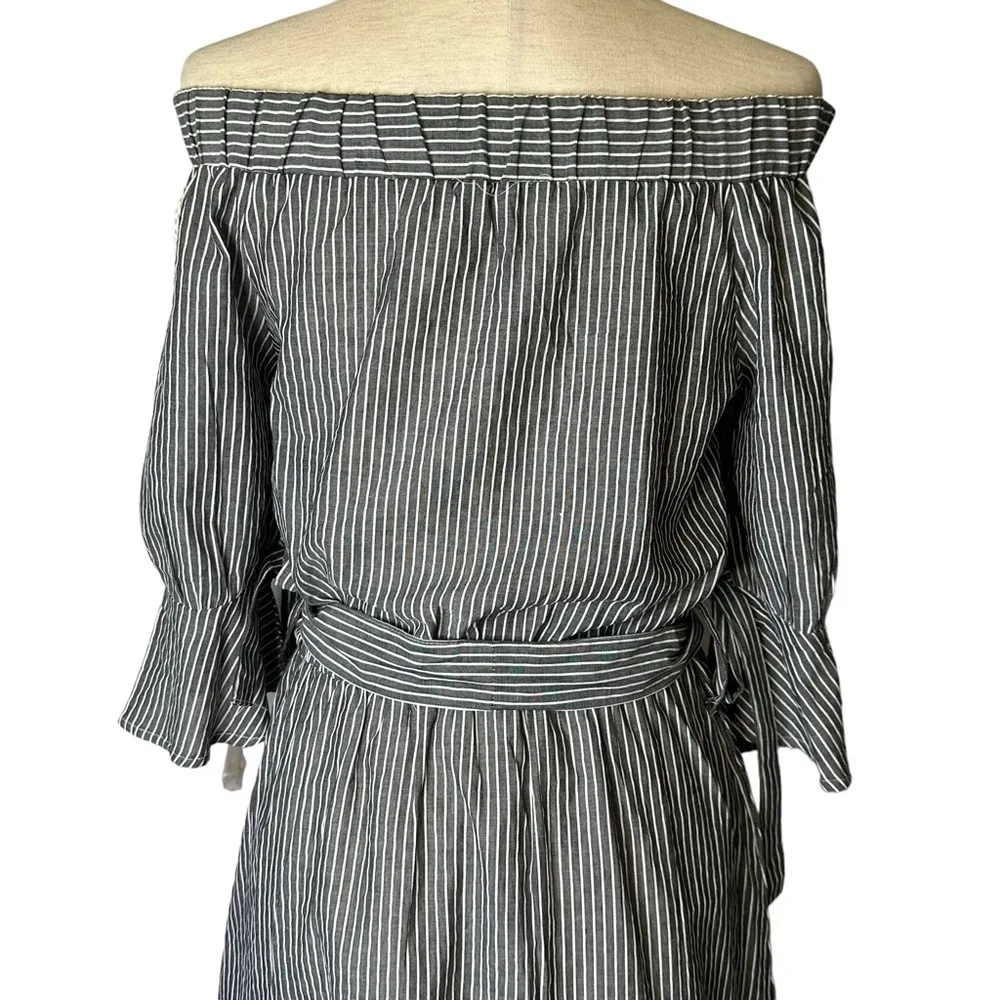 Grifflin Paris Gray White Striped Off Shoulder Dress Size Medium 100% Rayon - Image 10