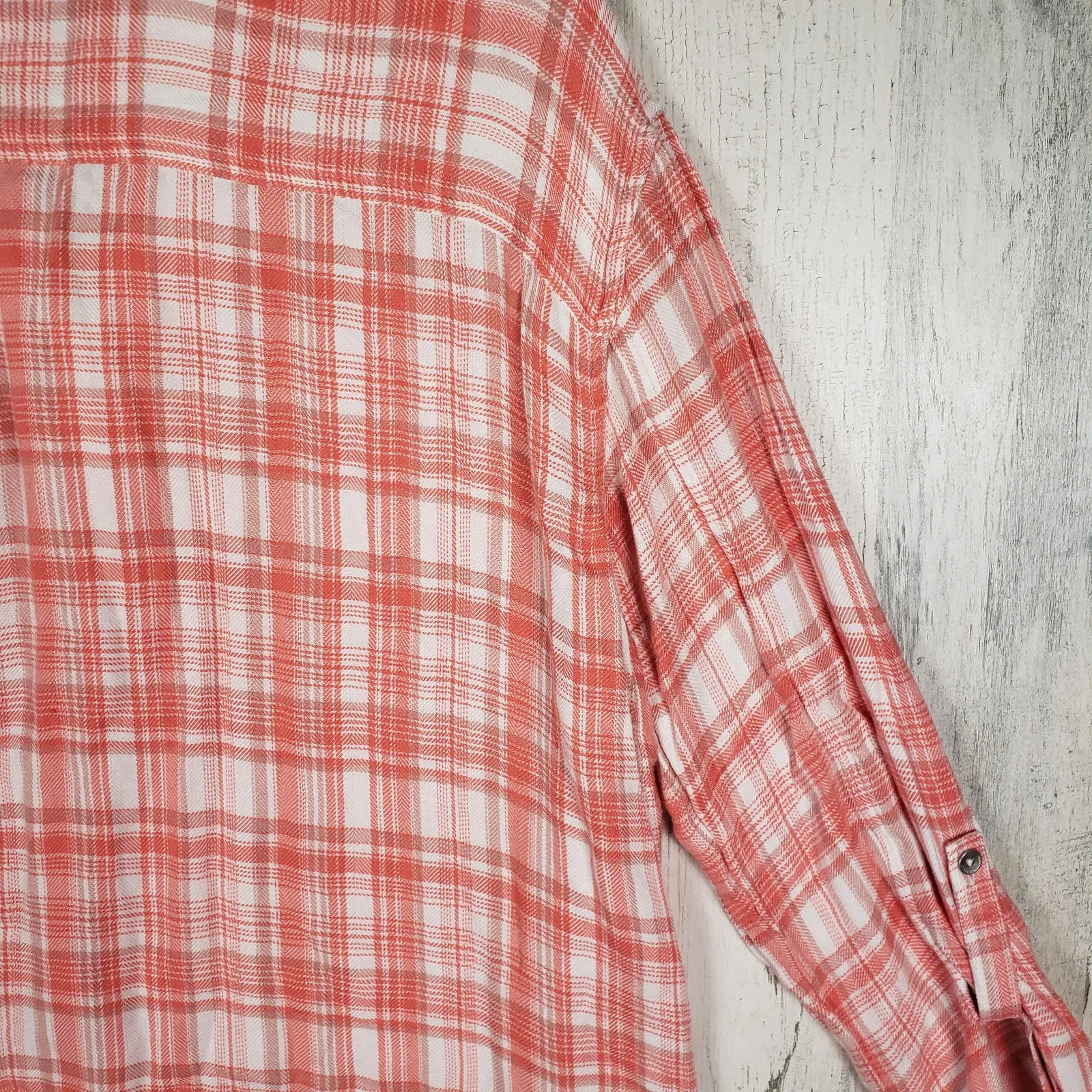 Calvin Klein Jeans Coral Orange Plaid Long Sleeve Button Down Shirt Size Large - Image 8