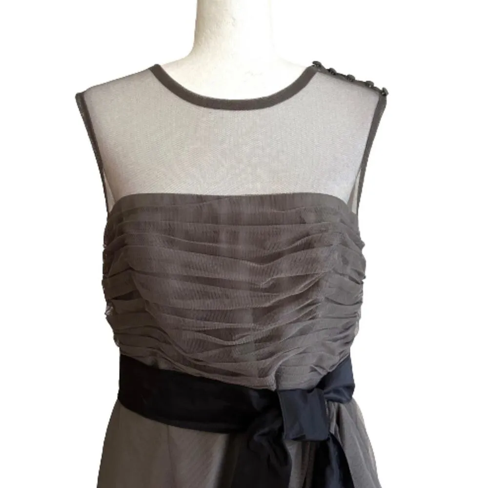 White by Vera Wang Dress Gray Illusion Neckline Sash Belt Formal Size 14 NEW - Image 4