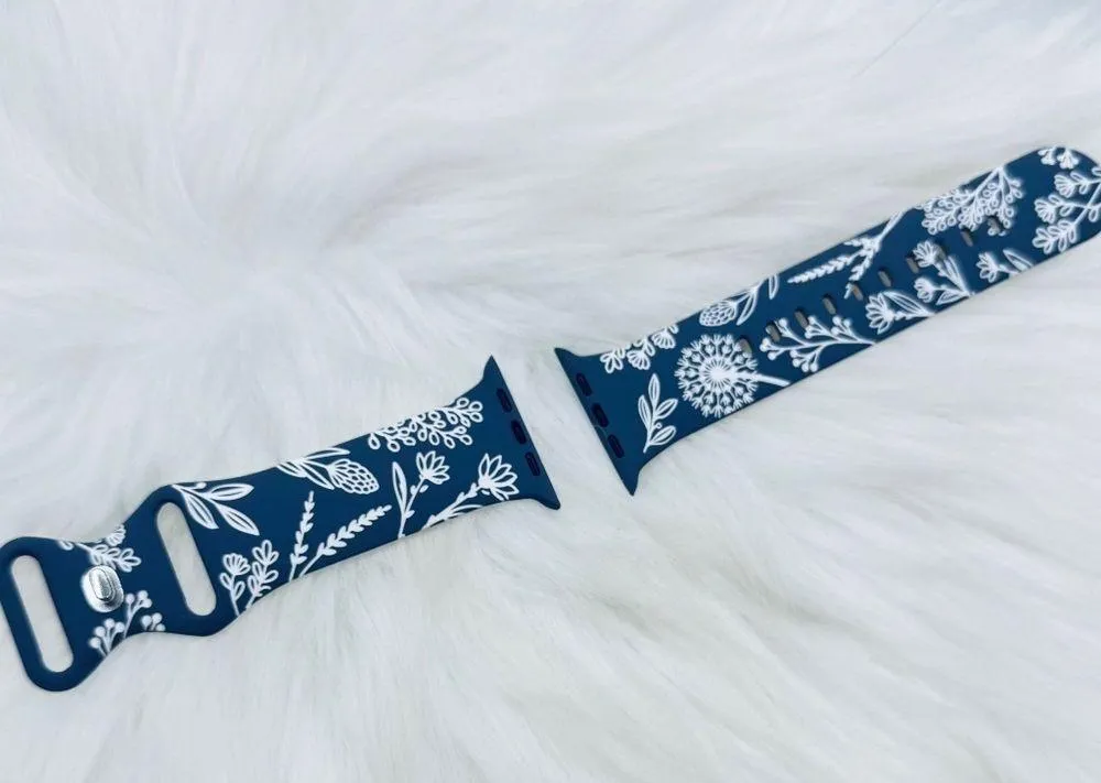 New blue & white Floral Watch Bands For Apple Watch Series 42mm 44mm 45mm 49mm - Image 4