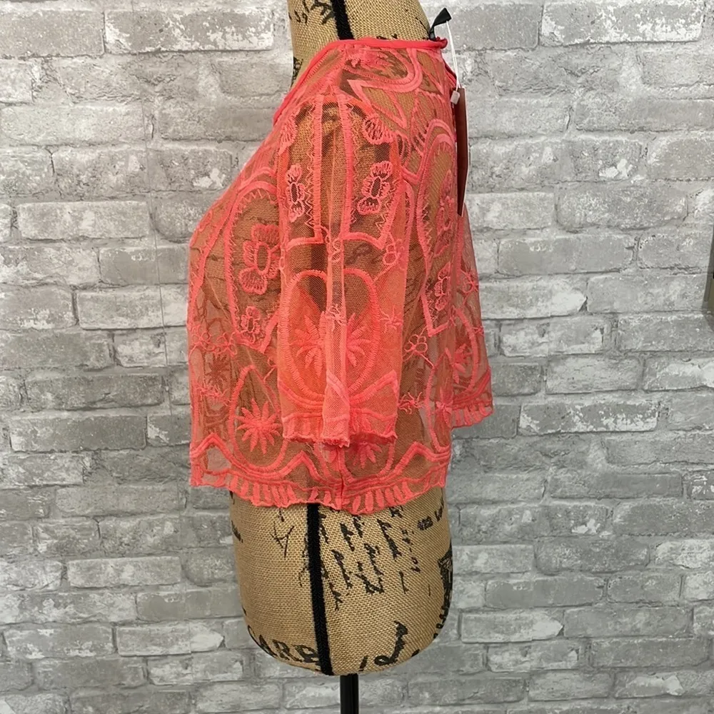 Emery Rose Mesh Embroidered Cropped Top Orange Size L - Image 2