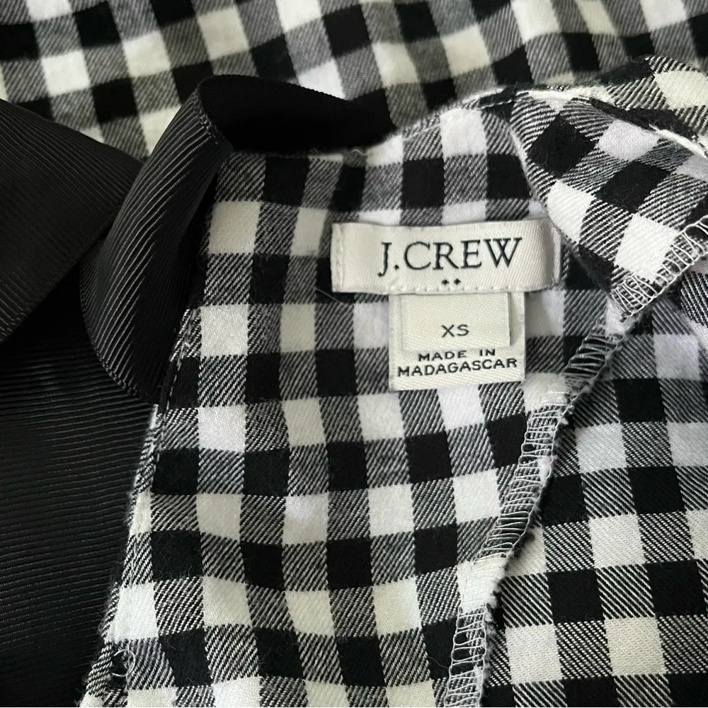 J. Crew Factory Black White Gingham Flannel Ruffle Bow Back Dress Long Sleeves - Image 11
