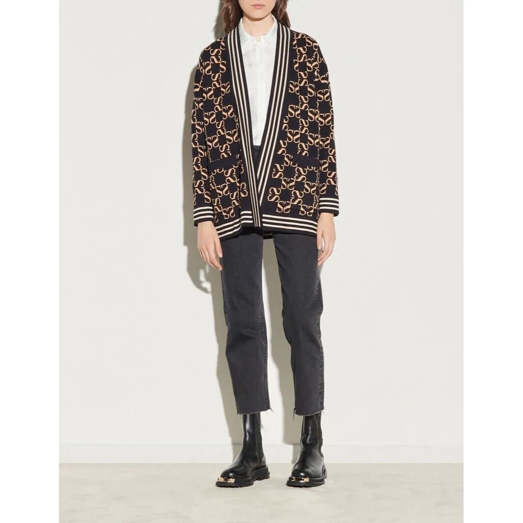 SANDRO Ron Brown Black Reversible Oversized Jacquard Logo Cardigan - 1 (Small) - Image 4