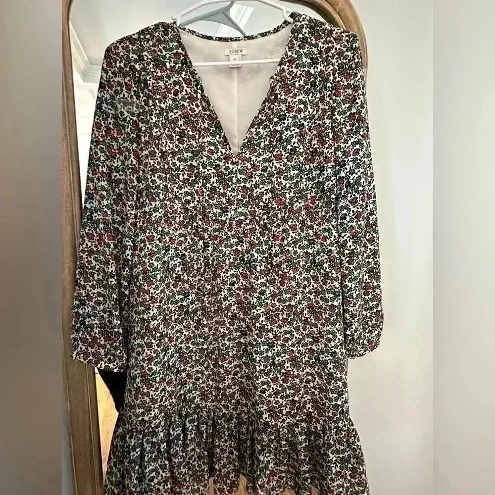 J. Crew Factory Relaxed Fiery Sunset Floral Print Shift Dress Flounce Hem XS - Image 3