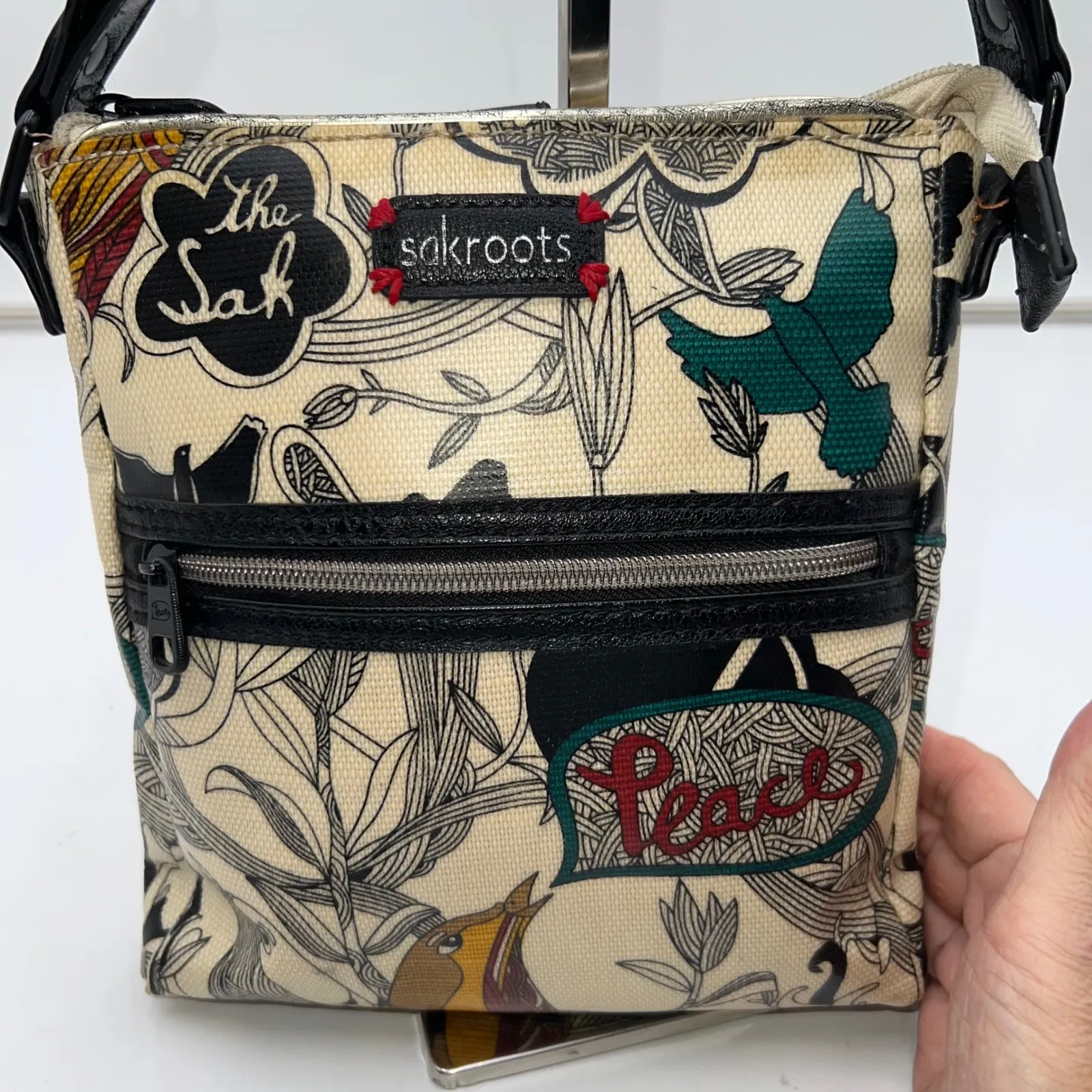 Sakroots Peace Dove & Floral Print Crossbody Bag Small Travel Purse - Image 4