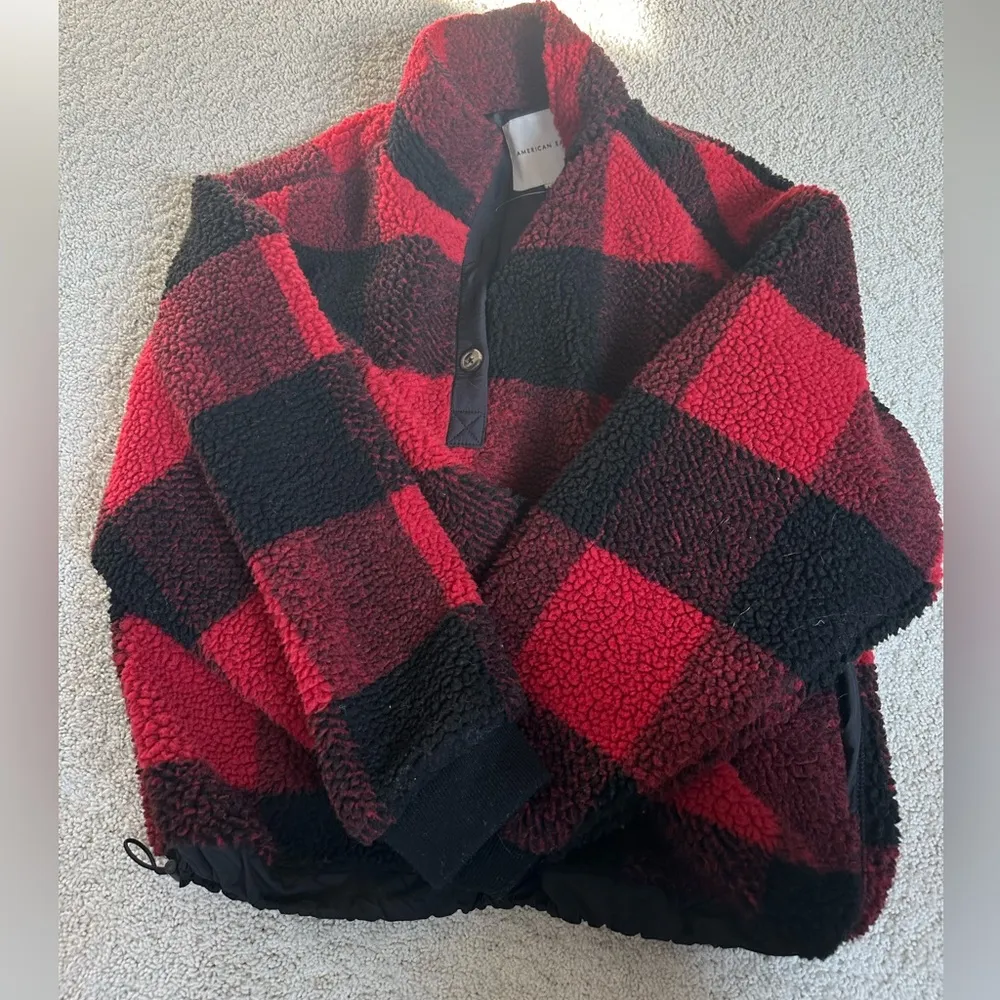 american eagle fuzzy teddy plaid jacket - Image 4