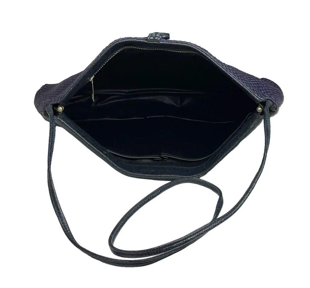 Vintage: Maryann Rosenfeld ✿ Hinged Convertible Clutch Handbag ✿ Navy Woven ✿ - Image 13