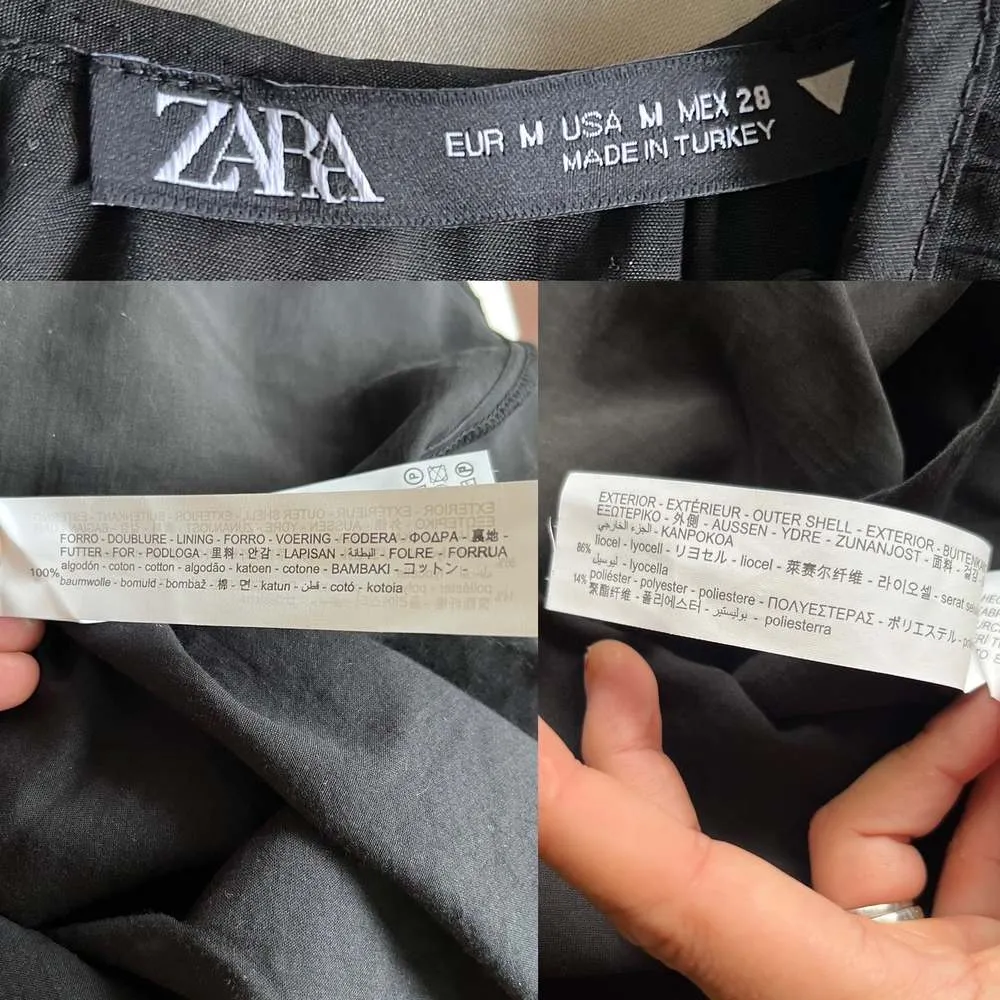 ZARA Cotton Black Mini Dress Balloon Half Sleeves Crew Neck Elastic Waist Medium - Image 10