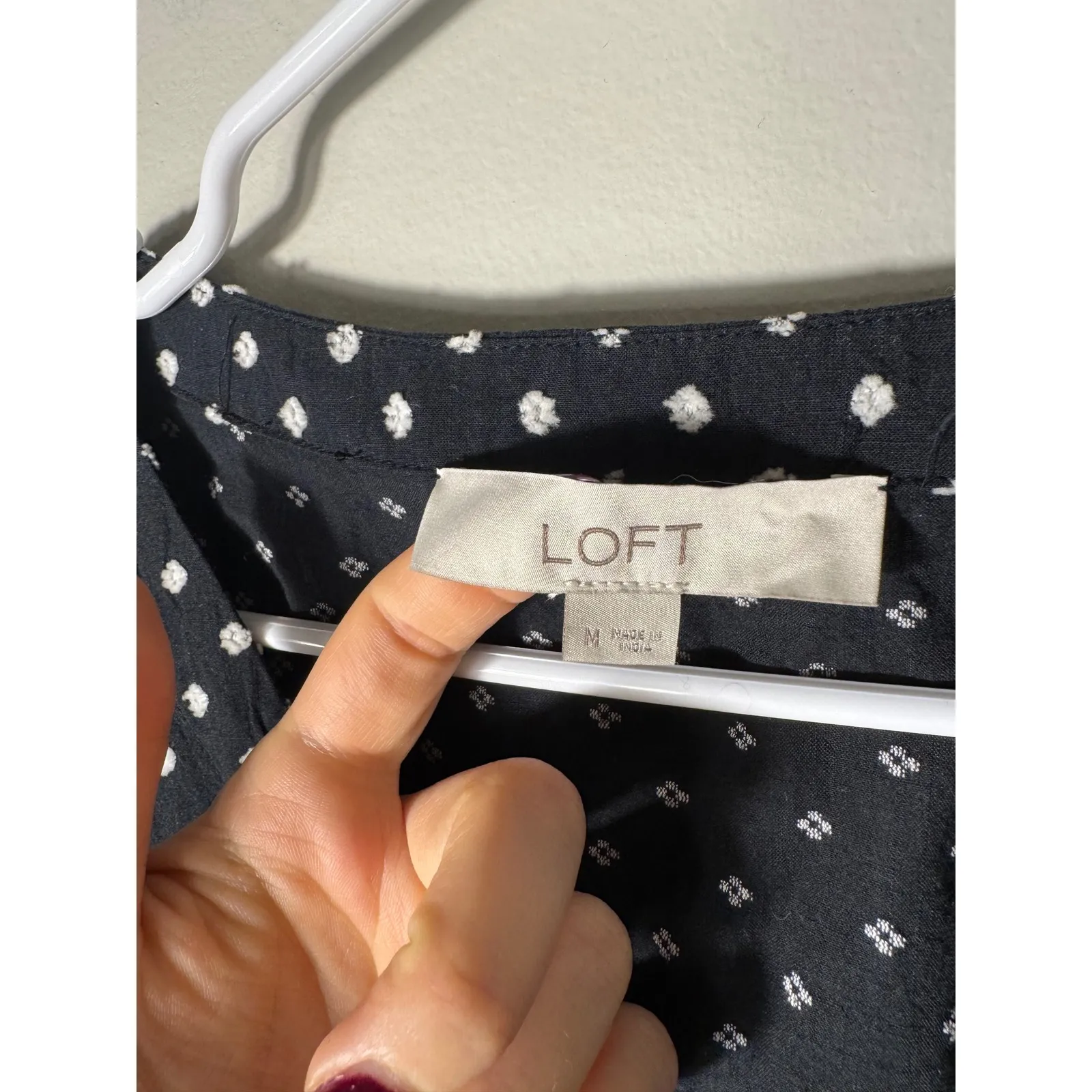 LOFT Women's Black White Dot Print Tie Front Button Up Shirt Size Medium - Image 3