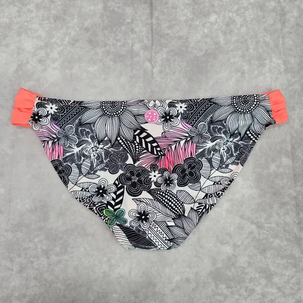 Maui and Sons Black White‎ Pink Floral Cheeky Medium Bikini Bottom Swimwear - Image 2
