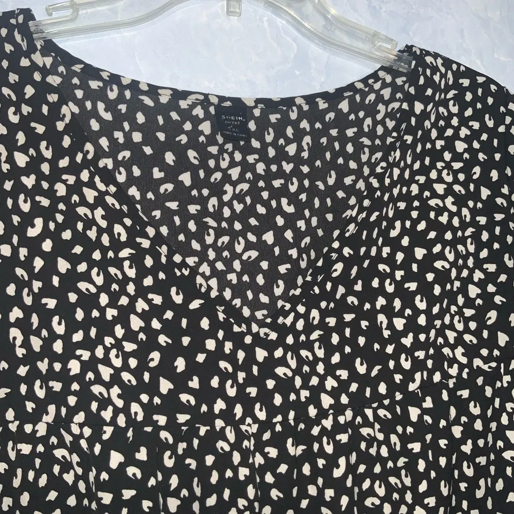 Black & Cream Dalmatian Print Butterfly Sleeve Ruffle Hem Smock House Dress 1XL Size 1X - Image 12