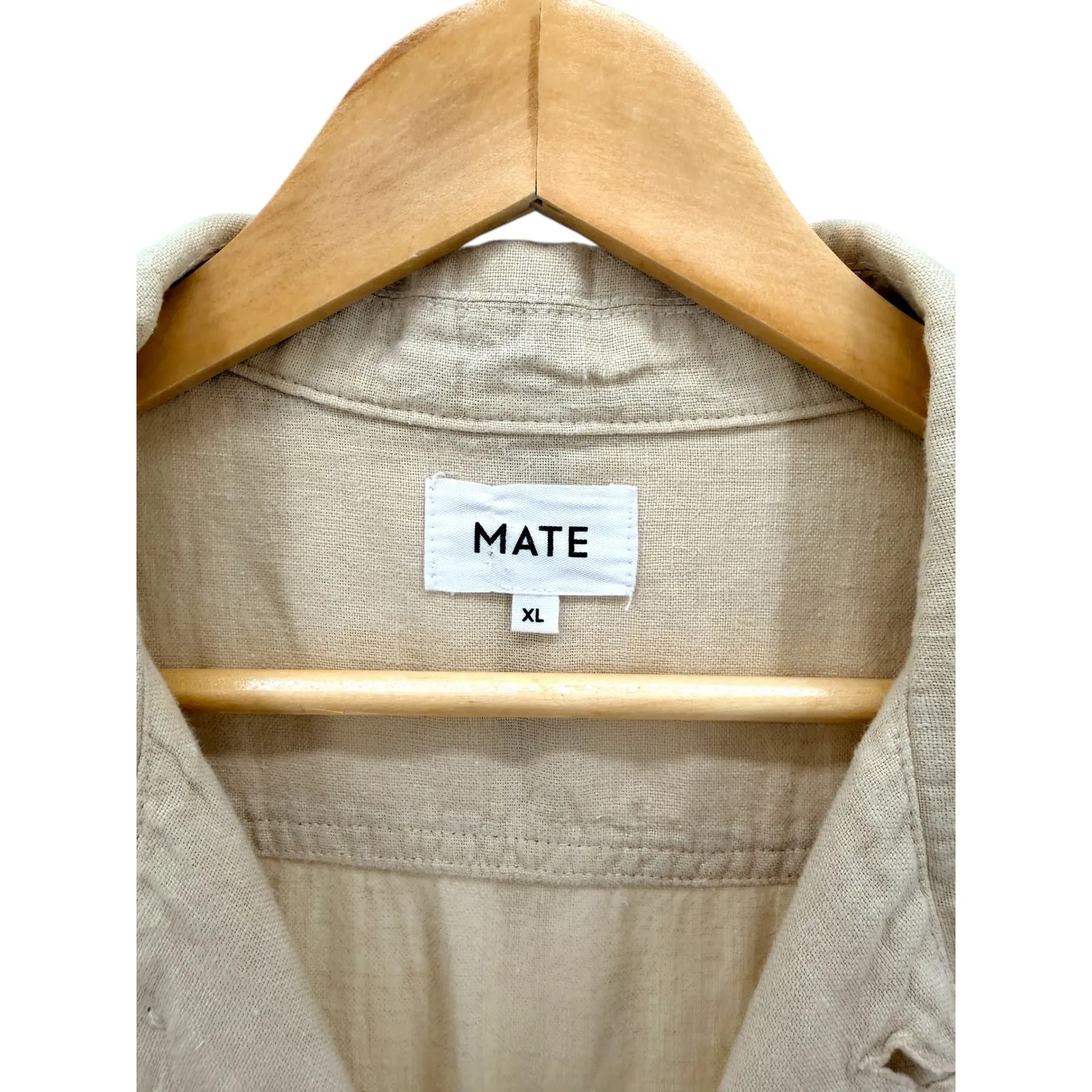 MATE The Linen Utility Jumpsuit Tan Short Sleeve Button Front Cargo Pockets XL - Image 8