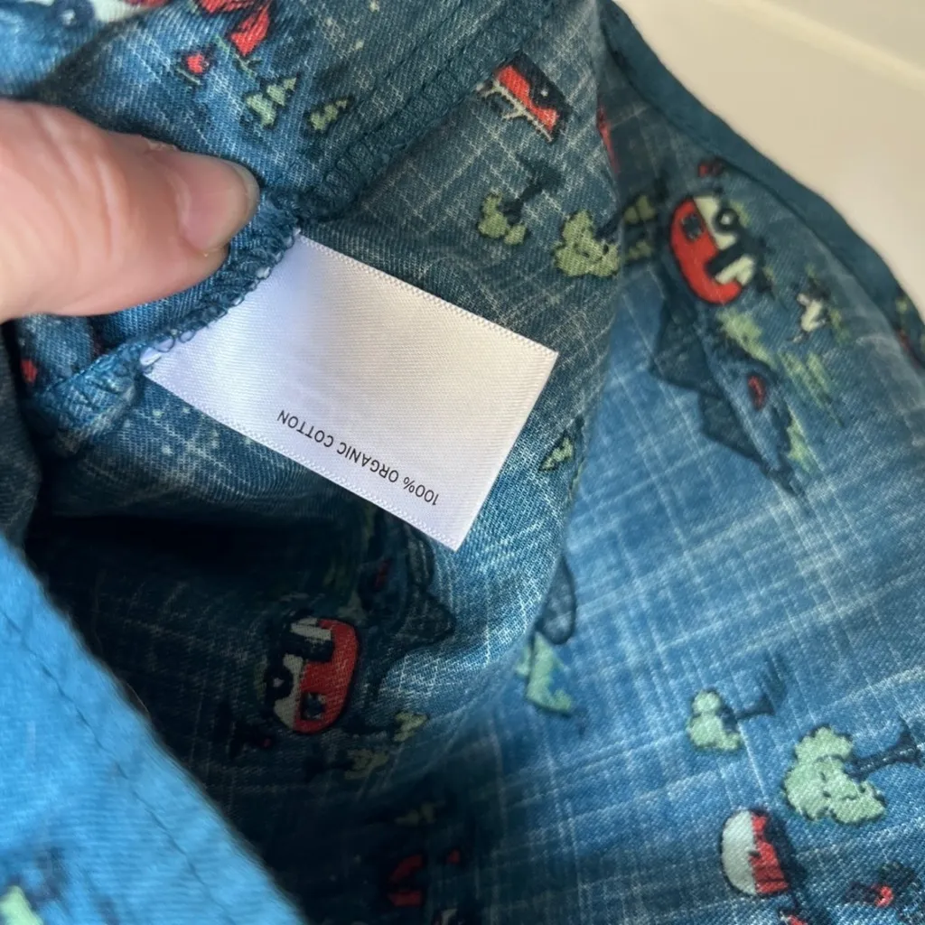 Duluth Trading Co Organic Cotton Printmaker Camper Popover Top Blue - Image 5