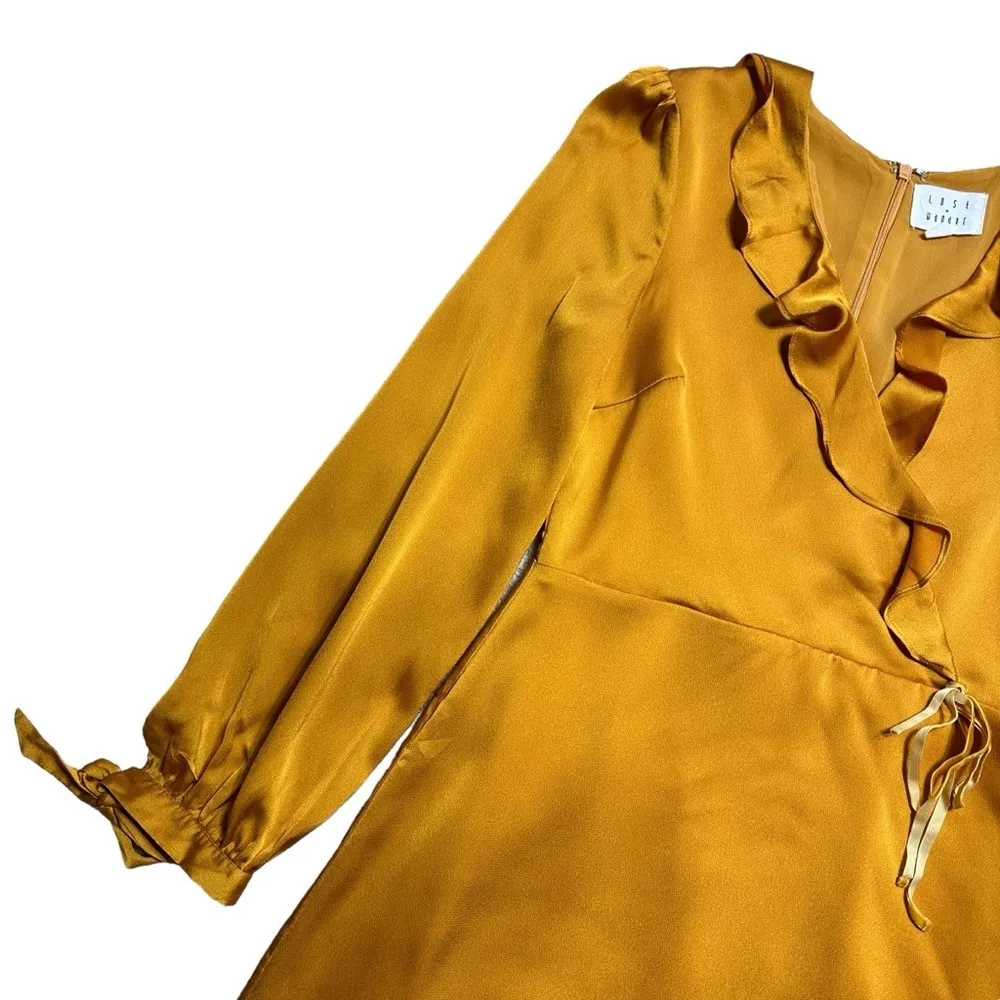 Lost + Wander Golden Yellow Dawn Satin Mini Dress Womens US S - Image 3