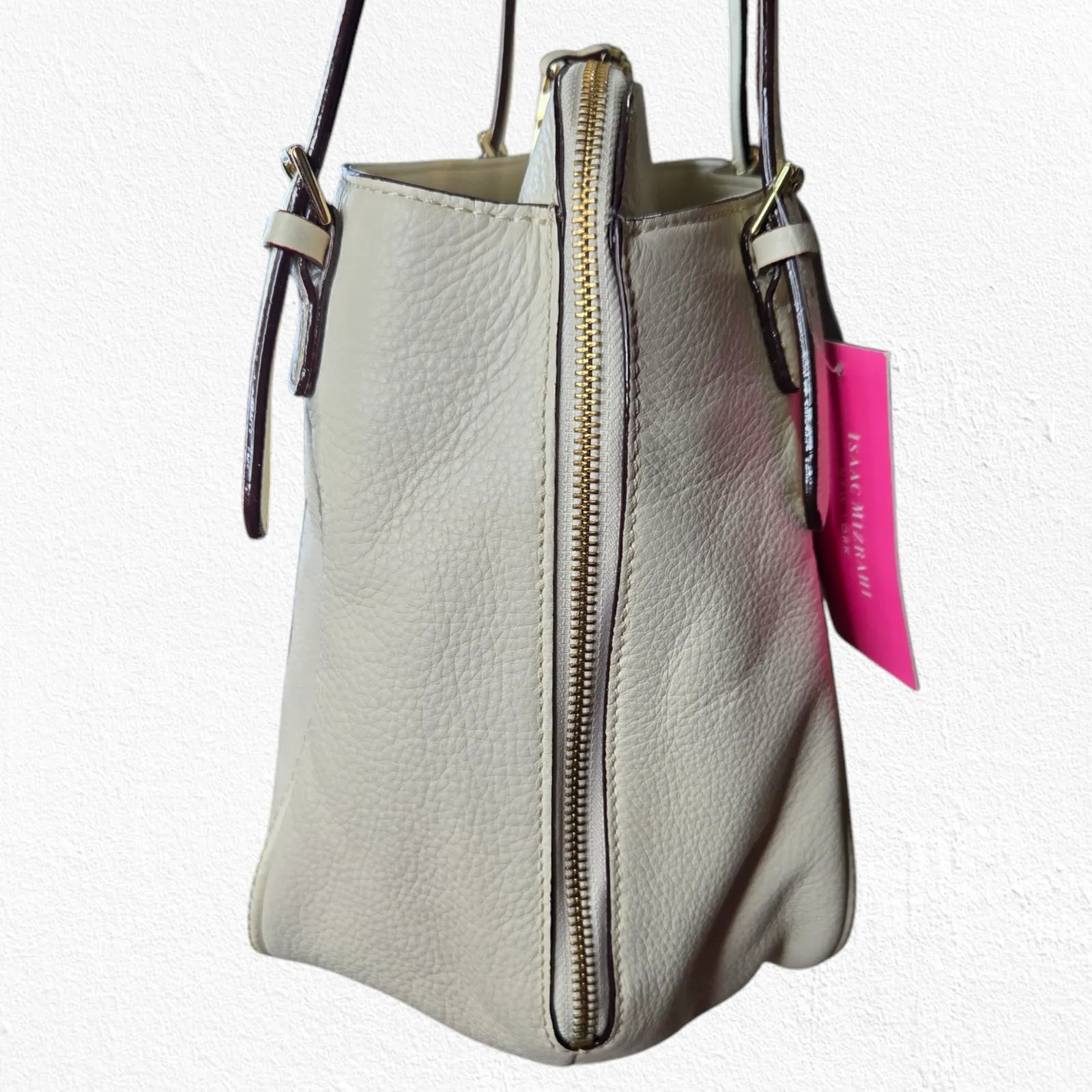 Isaac Mizrahi Ivory White Claudette Tote Bag Leather Satchel Shoulder Handbag - Image 9