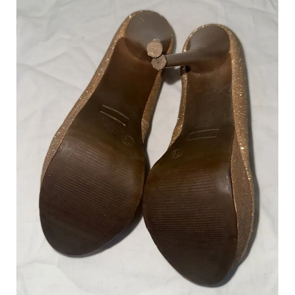 It's Ok Glitter Stiletto 5” High Heels Womens SZ 7.5 M Gold Platform Pumps Prom - Image 11