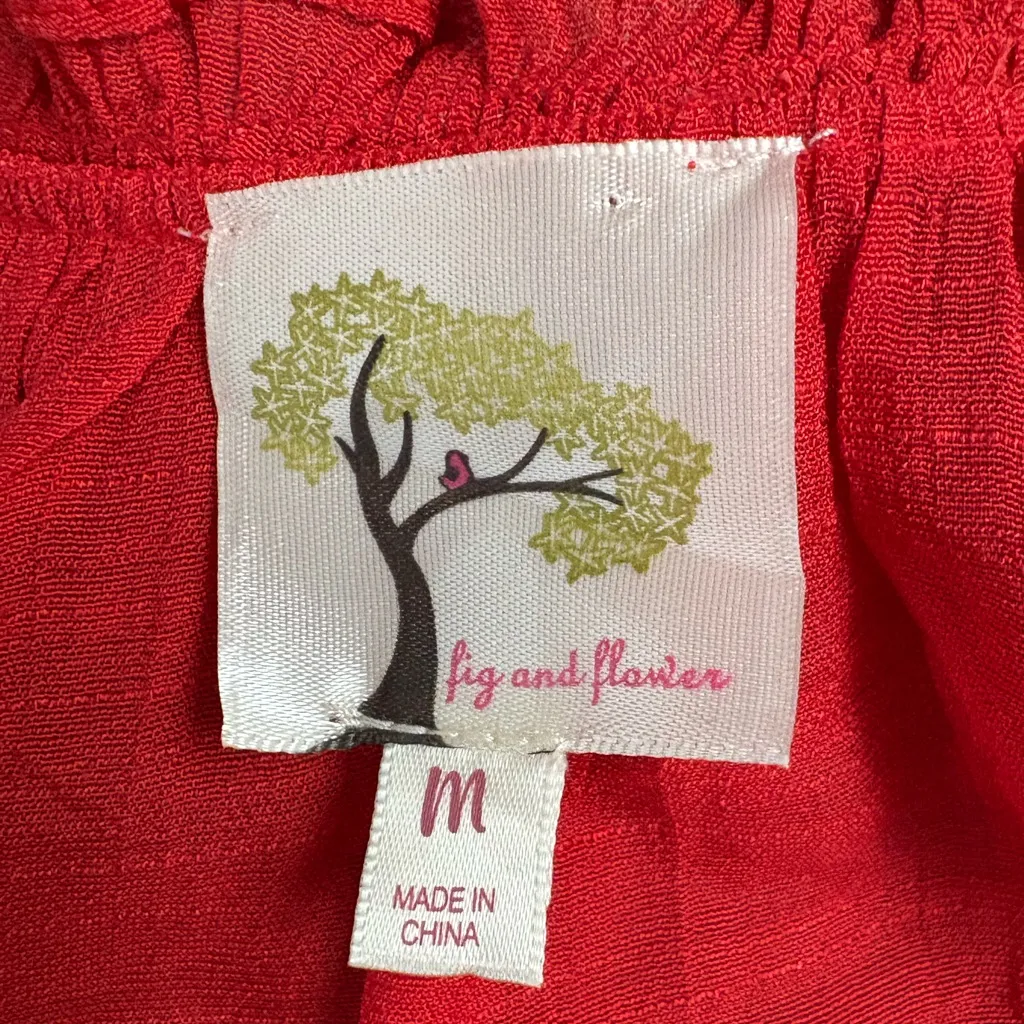 Anthropologie Fig and Flower Red Blouse with Colorful Embroidery Size Medium EUC - Image 6