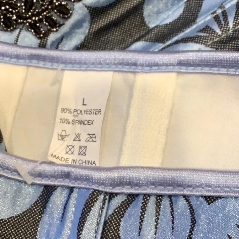 Floral Corset Size Blue/Black Lace Floral Patches & Black Satin Back Lace Up New Blue Size L - Image 3