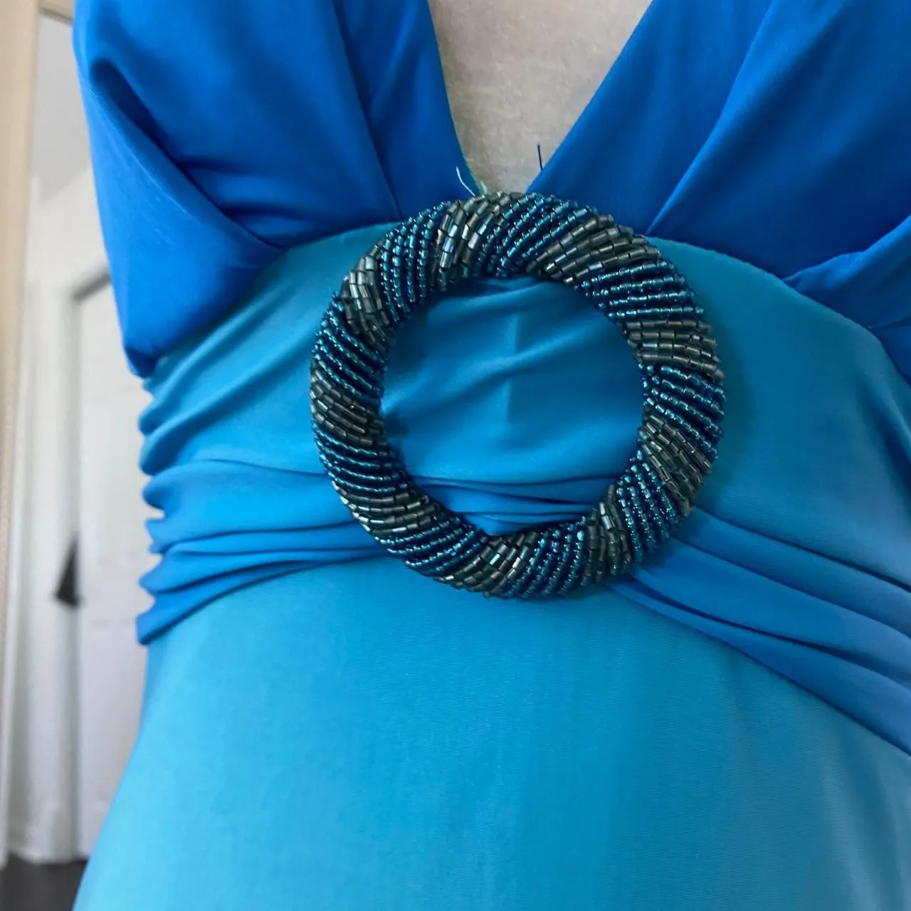 XOXO Early 2000's Mermaid Teal Blue Color Gradient Maxi Prom Dress S Made in USA - Image 3