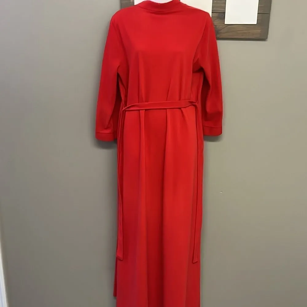 Vintage Vanity Fair Vibrant Red Full-Length Ribbed Wrap V-Neck Robe with Belt-Sm - Image 4