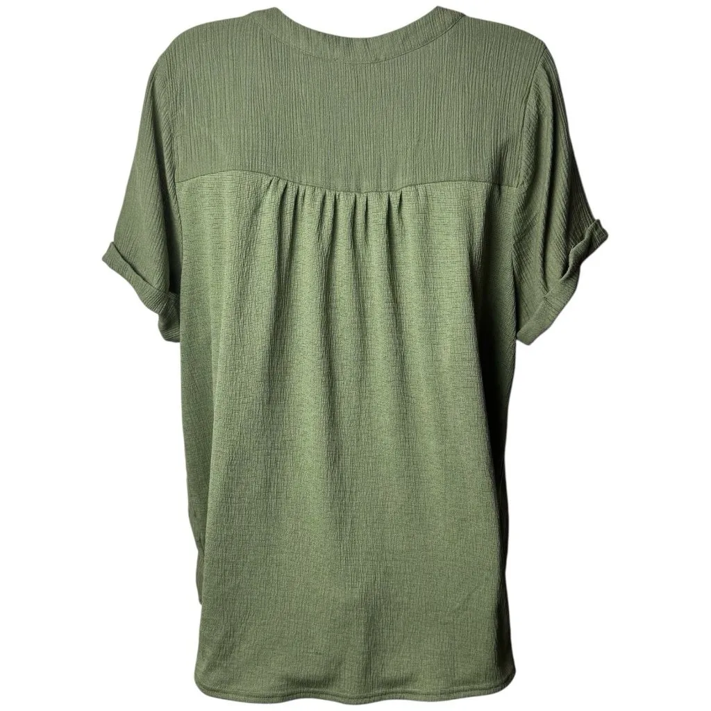 Flower & Feather‎ Green Crepe Embroidered Blouse Peasant Boho Milk Maid 2XL Size undefined - Image 5