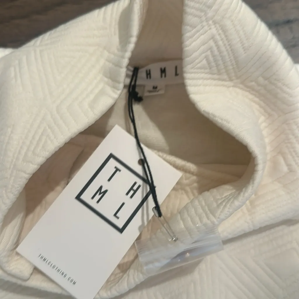 NWT THML Cream Textured Long Sleeve Dress Sz M - Image 9