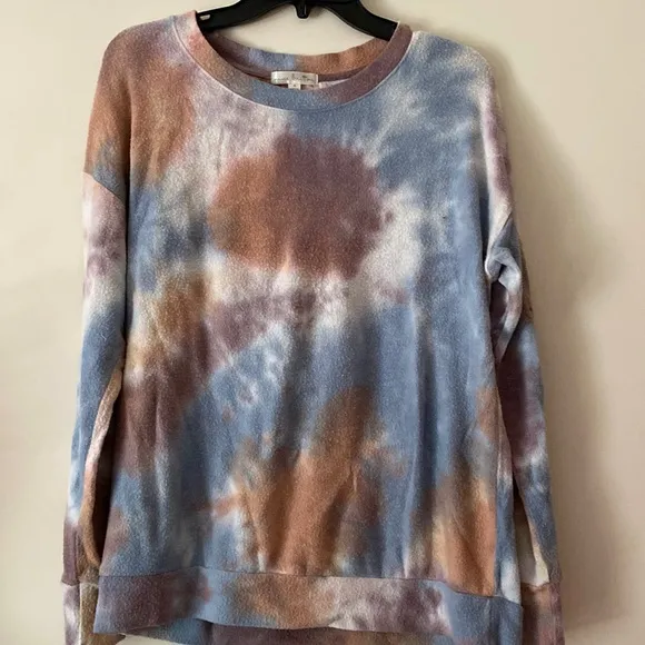 Women’s longsleeve fleece shirt sweatshirt top tie dyed medium - Image 1
