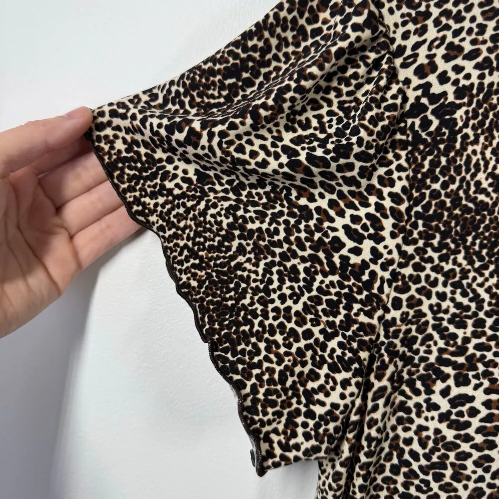 Susan Lawrence Blouse Women L Leopard Lace Babydoll Tie Y2K Bratz Spice Girl - Image 7