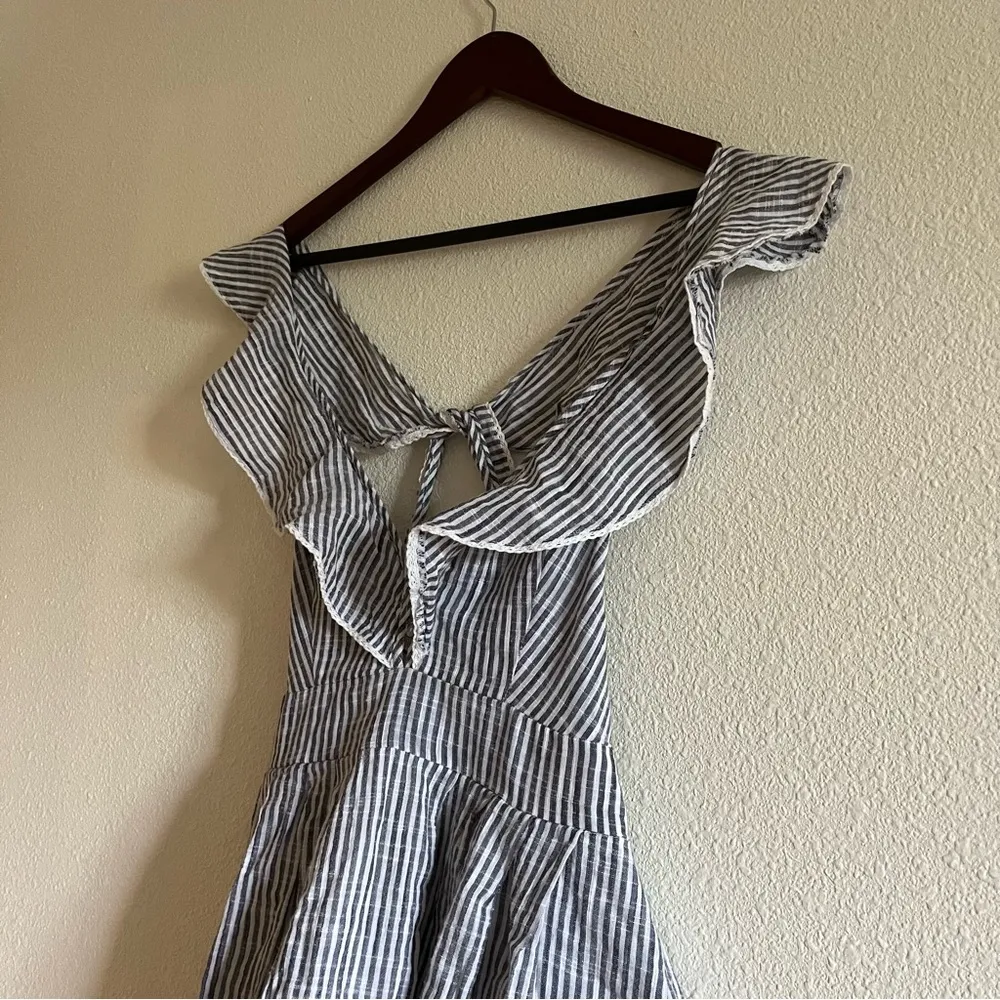 NWT Free People Light Blue & White Striped Ruffle Spaghetti Strappy Dress Small - Image 3