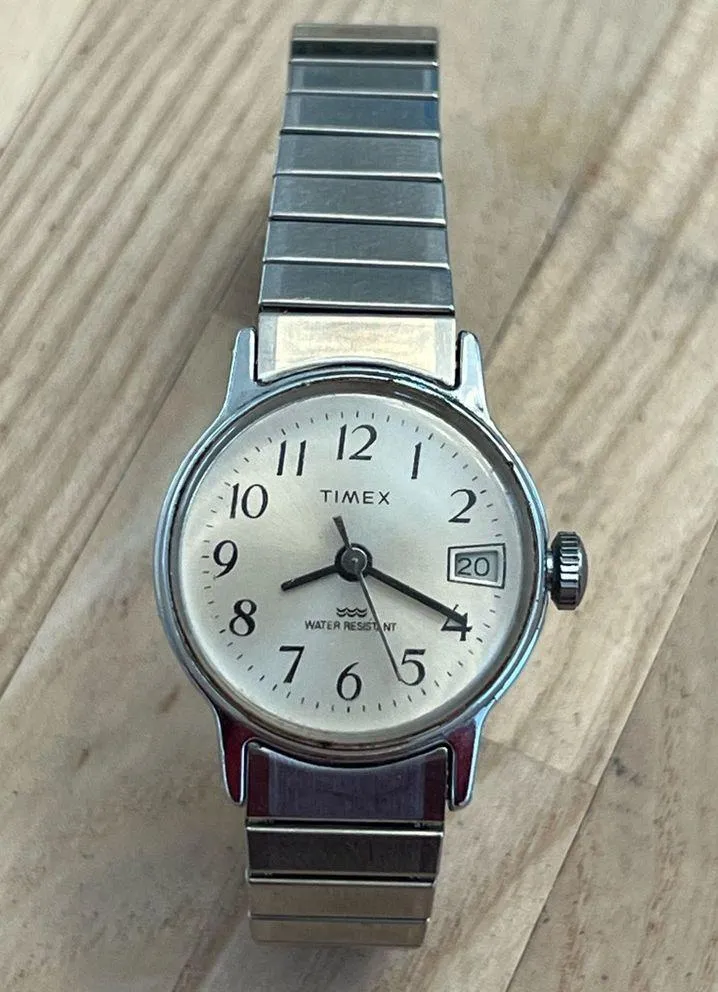 Timex Ladies Watch Vintage Automatic Stainless Stretch Bracelet Silver Dial Date - Image 2
