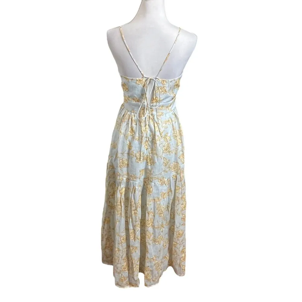 Christy Lynn Fernanda Midi Dress Linen Cross Back A Line Womens Size Medium M Blue - Image 4