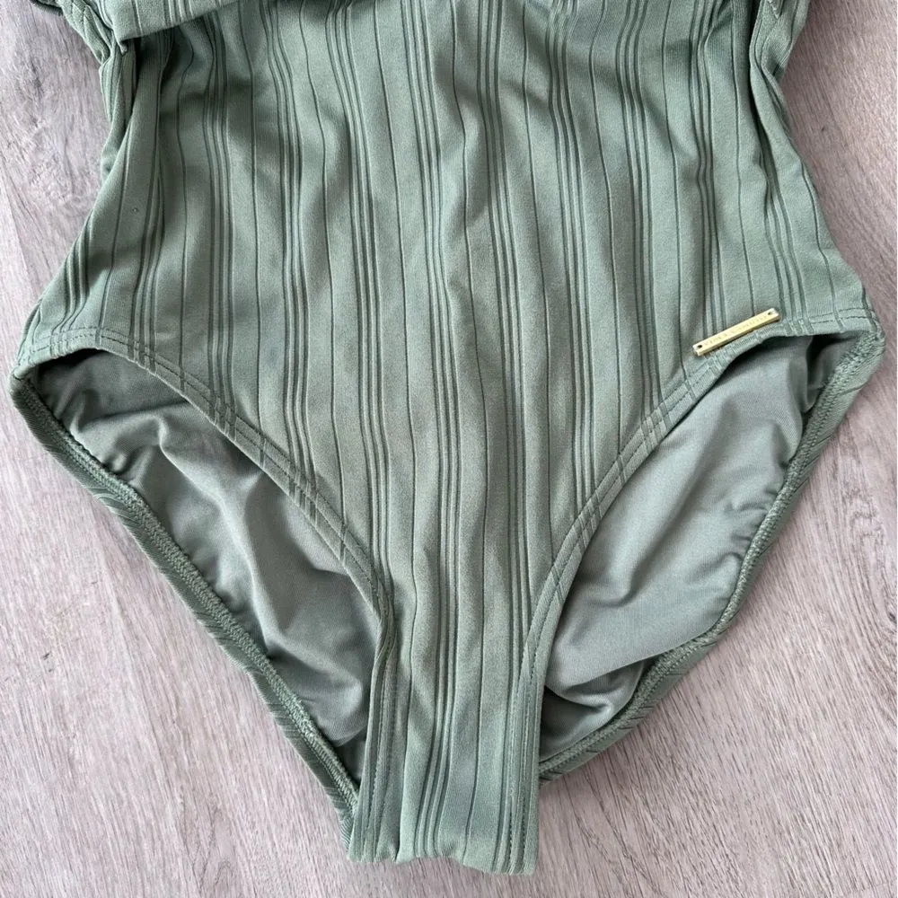 Vince Camuto One Piece Halter Swim Suit Green Women’s 10 Molded Cups - Image 4