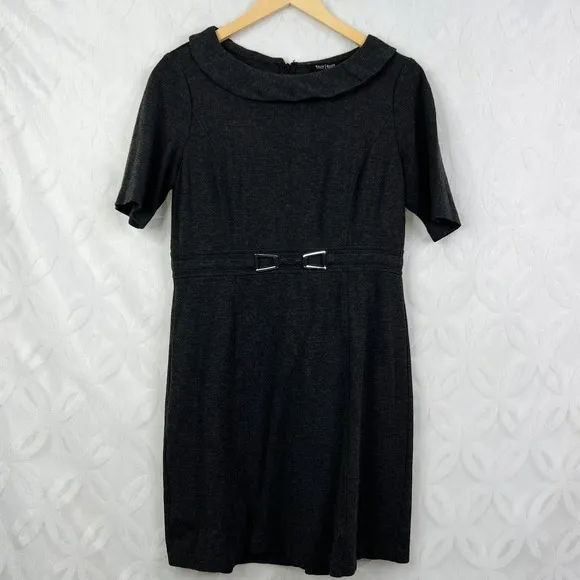 WHBM Charcoal Gray Belted Sheath Dress Short‎ Sleeve Business Casual Size 10 - Image 3