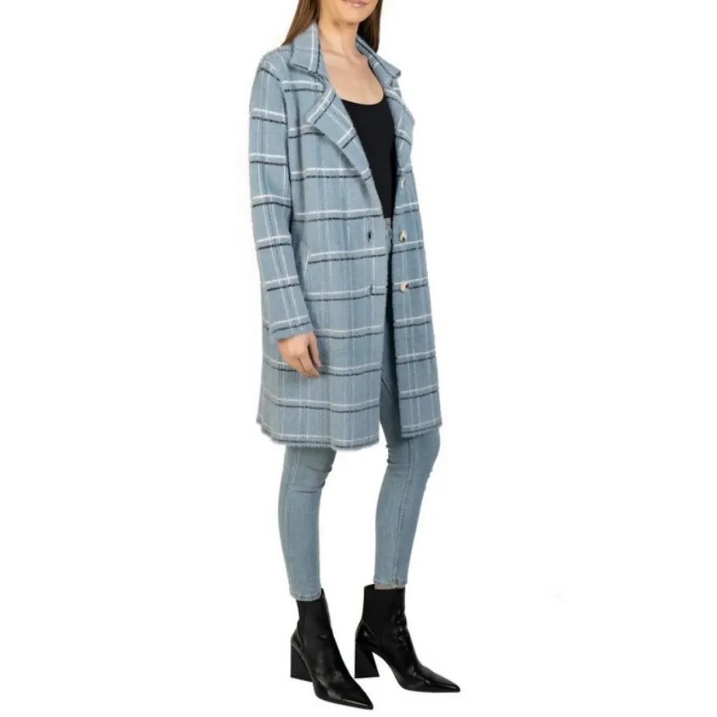 💕LOVE TOKEN💕 Eve Button Down Coatigan Blue Plaid Windowpane Print Large L NWT - Image 4