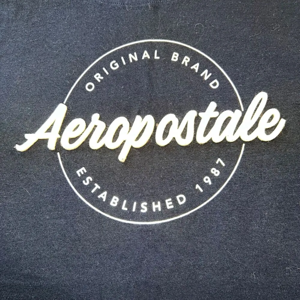 Aeropostale Womens TShirt Classic Crew Graphic Tee Navy Blue Capped Sleeve Large - Image 3