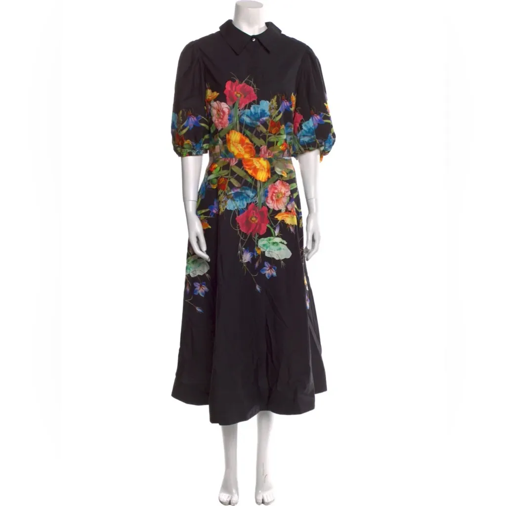 Rickie Freeman for Teri Jon Black Floral Midi Dress Size 12 - Image 7