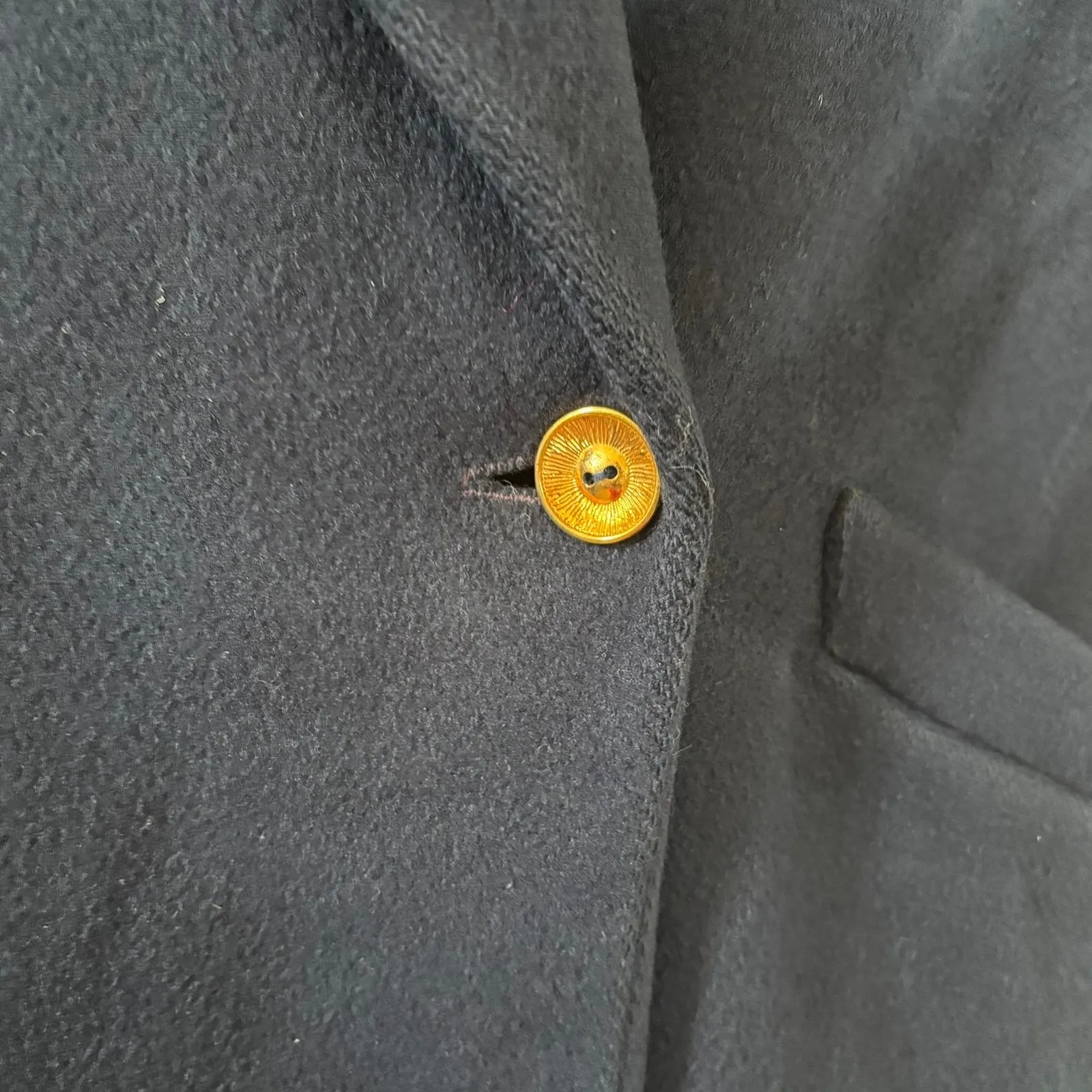 Vintage Ashley Scott Long Wool Overcoat 100% Wool Sz L/XL Navy Blue Gold Size L - Image 3