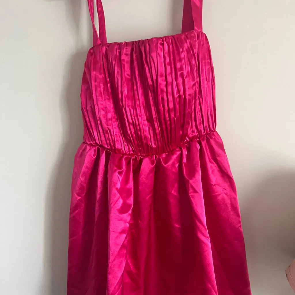 NEW ANTHROPOLOGIE MAEVE Bow-Tie Satin Mini Dress Hot Pink - 10 - Image 5