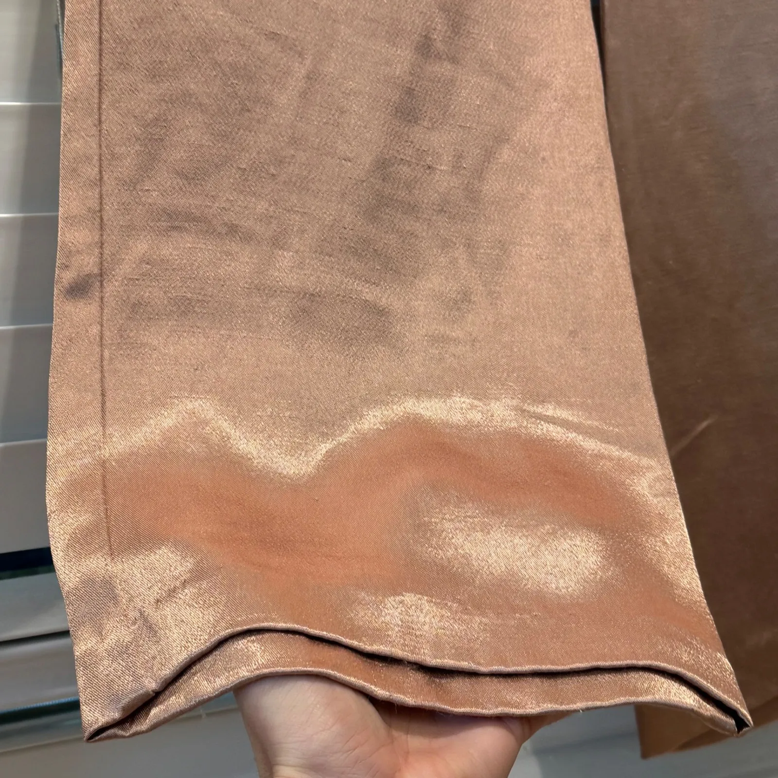 Vintage Y2K Free People Wide Leg Satin Pants Rose Gold Metallic Trouser Sz 5/6 - Image 6