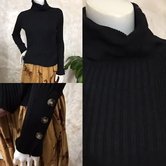 Ribbed Button sleeve sweater Black Size M - Image 2