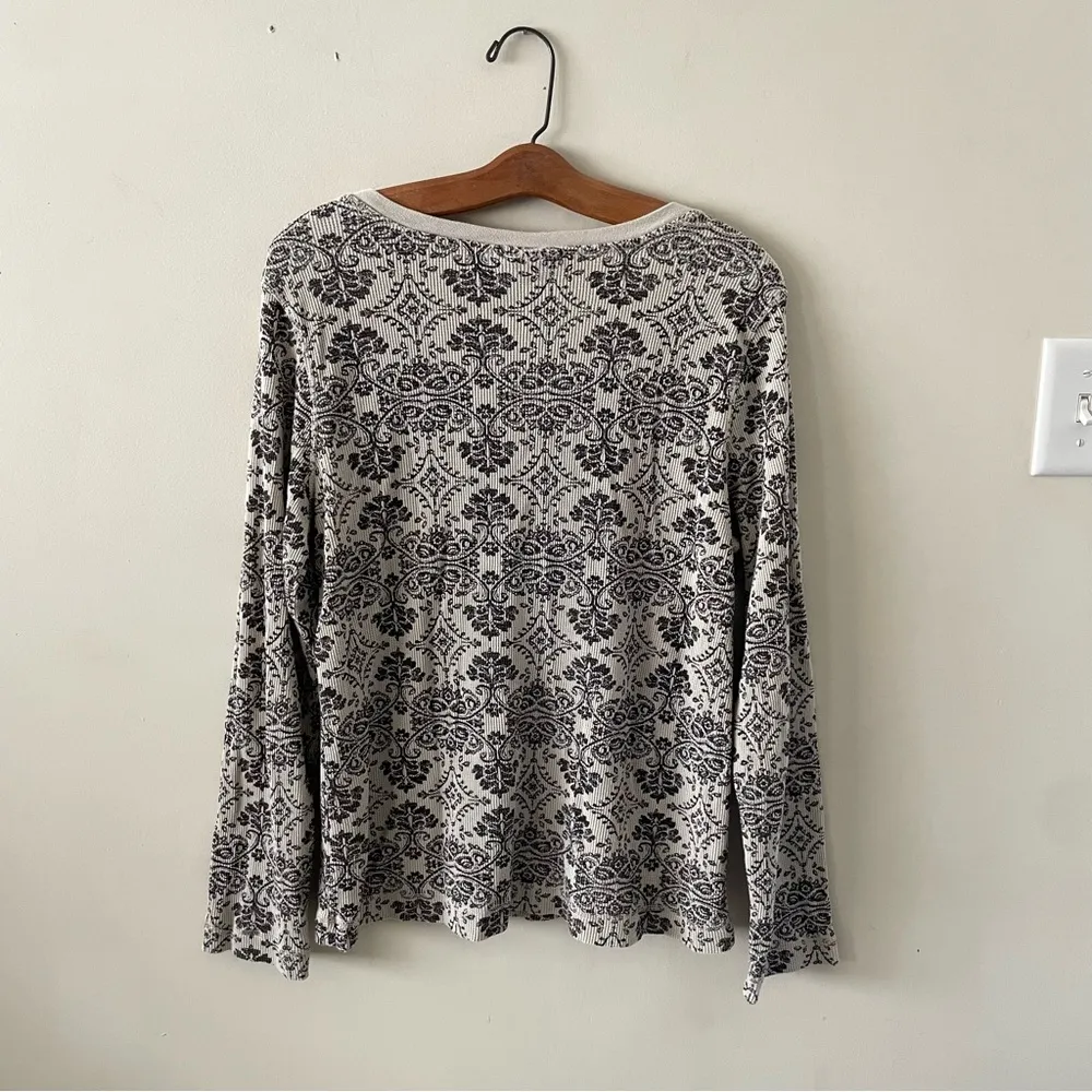 Vintage Y2K Brown printed Henley Long Sleeve Top Size XL - Image 3